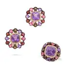 A MULTI GEM AND DIAMOND RING AND EARRINGS SET the earrings set with a facetted amethyst in a