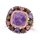 A MULTI GEM AND DIAMOND RING AND EARRINGS SET the earrings set with a facetted amethyst in a