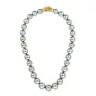 A FINE TAHITIAN PEARL, DIAMOND AND YELLOW SAPPHIRE NECKLACE comprising a single row of thirty one