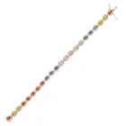NO RESERVE - A MULTICOLOUR SAPPHIRE AND DIAMOND BRACELET comprising a single row of oval cut orange,
