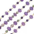 AN AMETHYST, PEARL AND CLOISONNE ENAMEL BEAD NECKLACE comprising a row of melon carved and