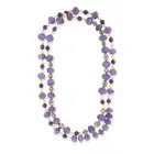 AN AMETHYST, PEARL AND CLOISONNE ENAMEL BEAD NECKLACE comprising a row of melon carved and