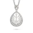 A DIAMOND PENDANT NECKLACE in 18ct white gold, the openwork pendant set with pear brilliant cut