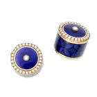 A PAIR OF ANTIQUE PEARL AND ENAMEL PILL POTS comprising two pill pots decorated with blue enamel,