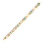 AN ANTIQUE TURQUOISE AND PEARL BRACELET in 15ct yellow gold, comprising a row of fancy links set