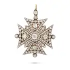 A VERY FINE ANTIQUE DIAMOND MALTESE CROSS BROOCH / PENDANT, CIRCA 1830 in yellow gold and silver,