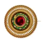 NO RESERVE - A FINE ANTIQUE GARNET, DIAMOND AND ENAMEL BROOCH, CIRCA 1870 in yellow gold, set with a