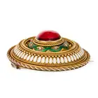 NO RESERVE - A FINE ANTIQUE GARNET, DIAMOND AND ENAMEL BROOCH, CIRCA 1870 in yellow gold, set with a