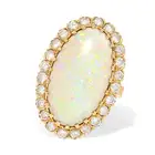 NO RESERVE - A VINTAGE OPAL AND DIAMOND COCKTAIL RING in 18ct yellow gold, set with a large oval
