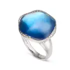 MORAGLIONE, A BLUE TOPAZ, MOTHER OF PEARL, LAPIS LAZULI AND DIAMOND DRESS RING in 18ct white gold,
