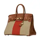 HERMÈS FAUVE BARENIA LEATHER & PAPRIKA AND FICELLE TOILE CANVAS FLAG BIRKIN 35 BAG  Condition