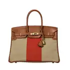 HERMÈS FAUVE BARENIA LEATHER & PAPRIKA AND FICELLE TOILE CANVAS FLAG BIRKIN 35 BAG  Condition
