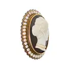 NO RESERVE - A FINE ANTIQUE AGATE, PEARL AND ENAMEL CAMEO BROOCH, CIRCA 1880 in yellow gold, set