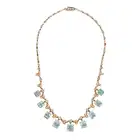 A VINTAGE AQUAMARINE AND WHITE SAPPHIRE NECKLACE comprising a row of fancy links set with round