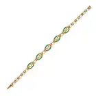 AN ANTIQUE PEARL AND ENAMEL BRACELET in yellow gold, comprising a row of brick links decorated