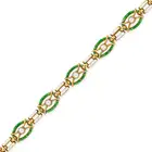 AN ANTIQUE PEARL AND ENAMEL BRACELET in yellow gold, comprising a row of brick links decorated