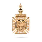 A RARE ANTIQUE DIAMOND, RUBY AND ENAMEL DOUBLE SIDED MASONIC PENDANT in yellow gold, designed as a