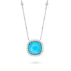 A TURQUOISE AND DIAMOND PENDANT NECKLACE the pendant set with a cabochon turquoise in a cluster of