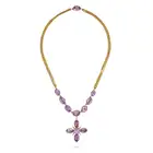 A FINE ANTIQUE AMETHYST NECKLACE, CIRCA 1870 in yellow gold, the pendant designed as a cross set