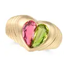 BULGARI, A PINK TOURMALINE AND PERIDOT DOPPIO TONDO RING comprising a heart motif set with a fancy