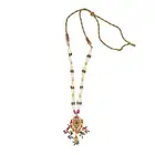 AN INDIAN RUBY, DIAMOND, EMERALD AND PEARL NECKLACE the pendant set to the centre with a green paste