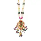 AN INDIAN RUBY, DIAMOND, EMERALD AND PEARL NECKLACE the pendant set to the centre with a green paste