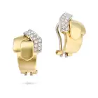 A PAIR OF DIAMOND BUCKLE EARRINGS each designed as a buckle set with round brilliant cut diamonds,