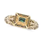 ​A RENAISSANCE REVIVAL RING ​the ornate ring set with a step cut green tourmaline and accented by