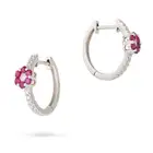 NO RESERVE - A PAIR OF RUBY AND DIAMOND FLOWER HOOP EARRINGS in 18ct white gold, each designed as