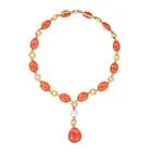 CHANEL, A FINE CORAL AND PEARL PENDANT NECKLACE, CIRCA 1980 in 18ct yellow gold, comprising a row of