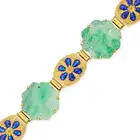 AN ITALIAN JADEITE JADE AND ENAMEL BRACELET in 18ct yellow gold, set with four hexagonal jadeite
