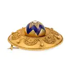 NO RESERVE - AN ANTIQUE VICTORIAN PEARL AND ENAMEL ETRUSCAN REVIVAL BROOCH, CIRCA 1870 in yellow