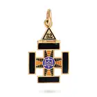 AN ENAMEL SCOTTISH RITE MASONIC PENDANT designed as a cross, decorated with black, blue and orange