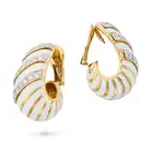 NO RESERVE - ATTR. DAVID WEBB, A PAIR OF VINTAGE ENAMEL AND DIAMOND HOOP EARRINGS in 18ct yellow