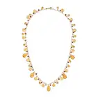 NO RESERVE - A CITRINE AND GARNET FRINGE NECKLACE in 14ct yellow gold, comprising a chain,