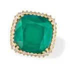 MORAGLIONE, A SOUDE EMERALD AND DIAMOND RING set with a cushion cut soude emerald within a border of