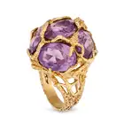 NO RESERVE - A MODERNIST AMETHYST DRESS RING in 14ct yellow gold, set with five oval cut amethysts