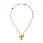 AN INDIAN PEARL PENDANT NECKLACE the pendant set with clusters of pearls and accented by red and
