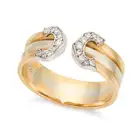 CARTIER, A DIAMOND C DE CARTIER RING in tricolour 18ct gold, the open tricolour gold band accented