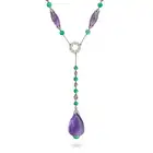 AN ART DECO AMETHYST, JADEITE JADE AND DIAMOND PENDANT NECKLACE the trace chain set with faceted
