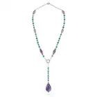 AN ART DECO AMETHYST, JADEITE JADE AND DIAMOND PENDANT NECKLACE the trace chain set with faceted