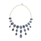 NO RESERVE - A SAPPHIRE FRINGE NECKLACE in silver, comprising a graduating row of oval faceted