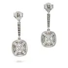 A FINE PAIR OF D COLOUR DIAMOND DROP EARRINGS each suspending a cushion cut diamond of 1.20 carats