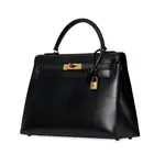 NO RESERVE - HERMÈS BLACK BOX CALF KELLY SELLIER 32 BAG  Condition grade C+.  Black Box Calf leather