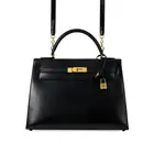 NO RESERVE - HERMÈS BLACK BOX CALF KELLY SELLIER 32 BAG  Condition grade C+.  Black Box Calf leather