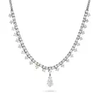 A FINE DIAMOND NECKLACE set with a row of round brilliant cut diamonds, suspending a row of round