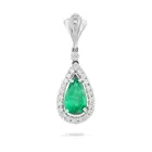 A PAIR OF ZAMBIAN EMERALD AND DIAMOND DROP EARRINGS each comprising a pear cut emerald within a