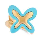 AN ITALIAN CERAMIC RING in 18ct rose gold, in abstract design, set with turquoise coloured