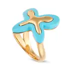 AN ITALIAN CERAMIC RING in 18ct rose gold, in abstract design, set with turquoise coloured
