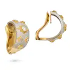 A PAIR OF FINE DIAMOND CLIP EARRINGS each designed as a half hoop with a brushed finish, set with